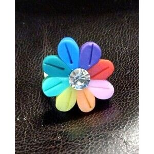 CUTE Thick Plastic Multicolor flower Ring Size 7.5 Solitaire